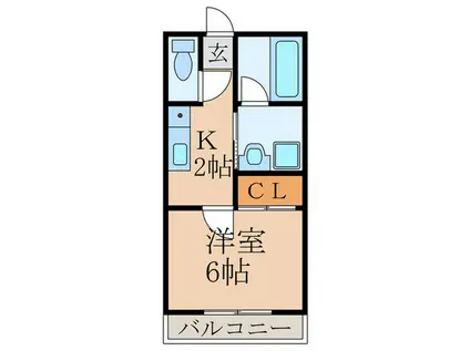 JR筑豊本線 新飯塚駅 徒歩6分 2階建 築29年(1K/2階)の間取り写真