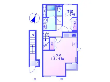 エクセルコート上草柳(1LDK/2階)の間取り写真