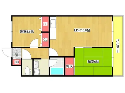 グランドヴィラ三先(2LDK/3階)の間取り写真