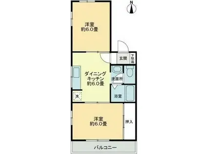 シャンボール福岡(2DK/4階)の間取り写真