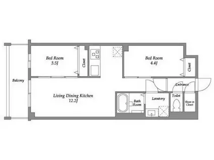 ザ・グラヴィティ新宿(2LDK/3階)の間取り写真