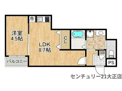 H-MAISON大正Ⅳ(1LDK/3階)の間取り写真