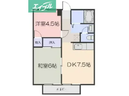 メゾンカルム富田B棟(2DK/1階)の間取り写真