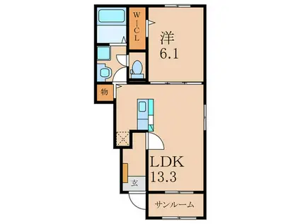 ロータス北泉3(1LDK/1階)の間取り写真
