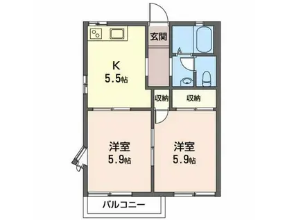 フレグランスつるが丘(2K/2階)の間取り写真