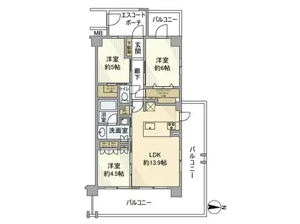 ヴェレーナ北大宮レジデンス(3LDK/2階)の間取り写真