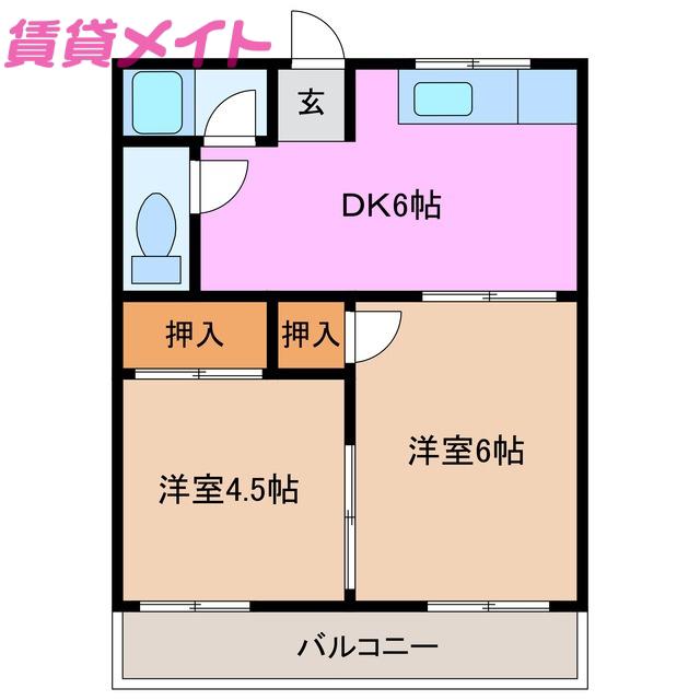 春日アパート(2DK/2階)の間取り写真