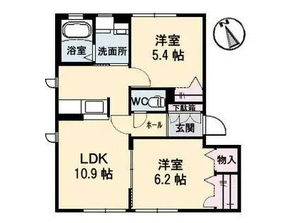 ヴァン・ベールD棟(2LDK/2階)の間取り写真