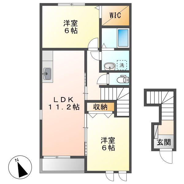 アムール(2LDK/2階)の間取り写真