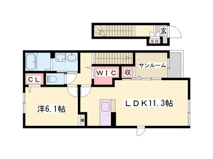 ヴィラドゥグレース梅ヶ谷E(1LDK/2階)の間取り写真
