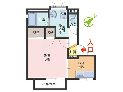 ベルメゾン(1DK/2階)の間取り写真