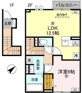 インフィニティ北ノ丁(1LDK/2階)の間取り写真