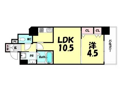 アドバンス三宮ウイングロード(1LDK/6階)の間取り写真