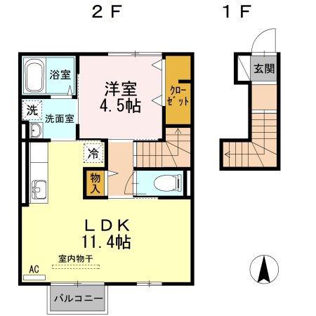 D-ROOM 太子堂(1LDK/2階)の間取り写真