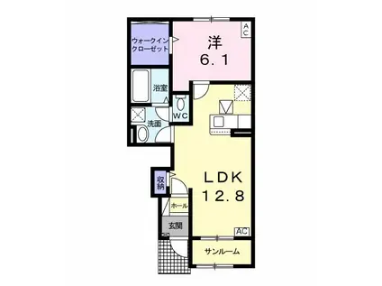 ロスガトス(1LDK/1階)の間取り写真