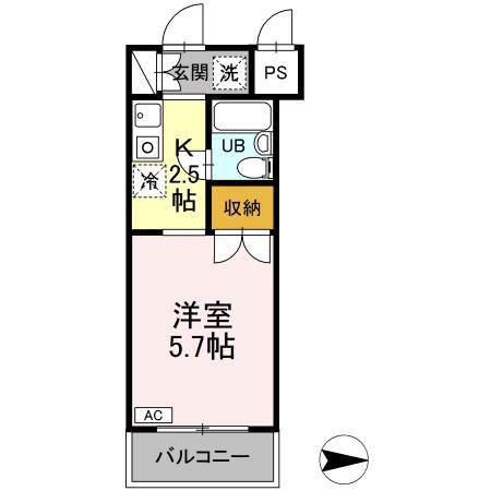 ジュネス西生田(1K/5階)の間取り写真