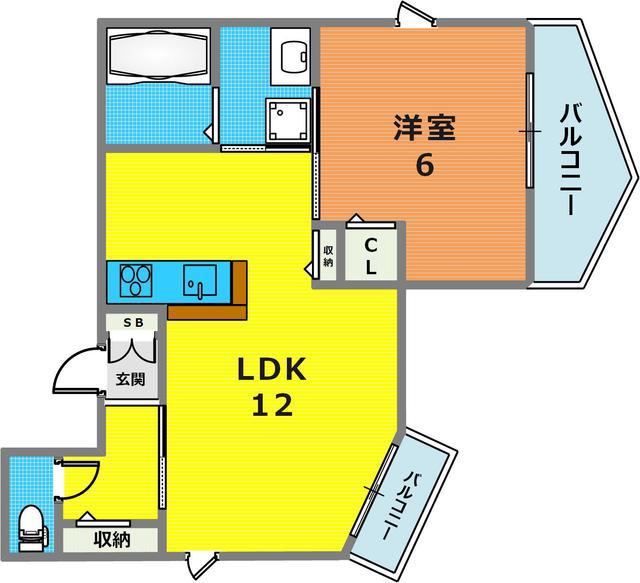 ヒルズ中山手(1LDK/1階)の間取り写真