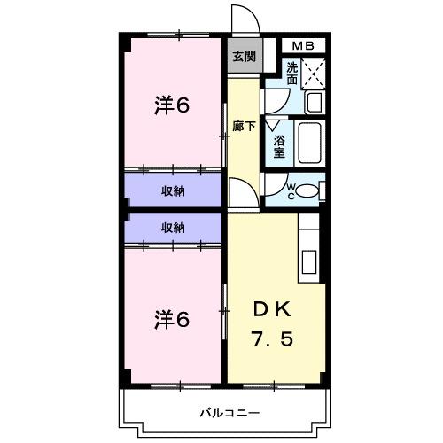レジデンス久安(2DK/2階)の間取り写真