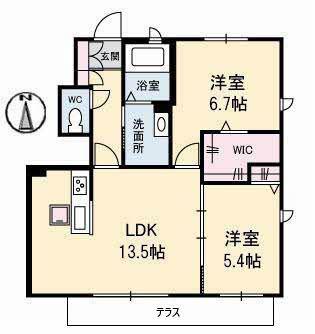 パーシモン II(2LDK/1階)の間取り写真