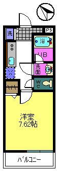 リヴェール泉大津(1K/2階)の間取り写真