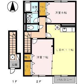カンファート(2LDK/2階)の間取り写真
