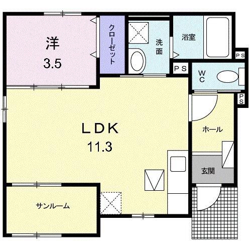 パーミィヒルI(1LDK/1階)の間取り写真