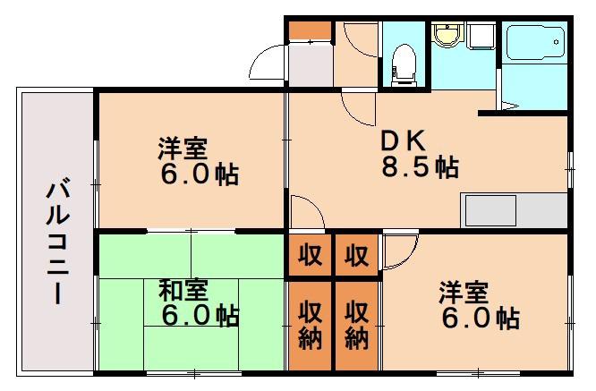 フローライン昇町A棟(3LDK/2階)の間取り写真