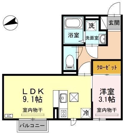アネシス寺町 D(1LDK/1階)の間取り写真