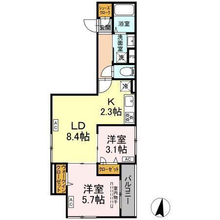 グラナーデ興宮町(2LDK/2階)の間取り写真
