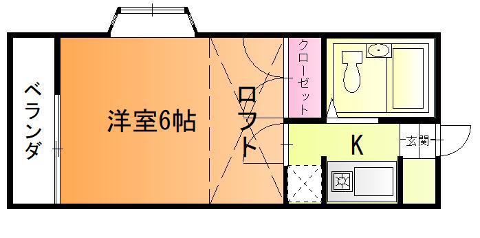ロジュマン木崎(1K/2階)の間取り写真