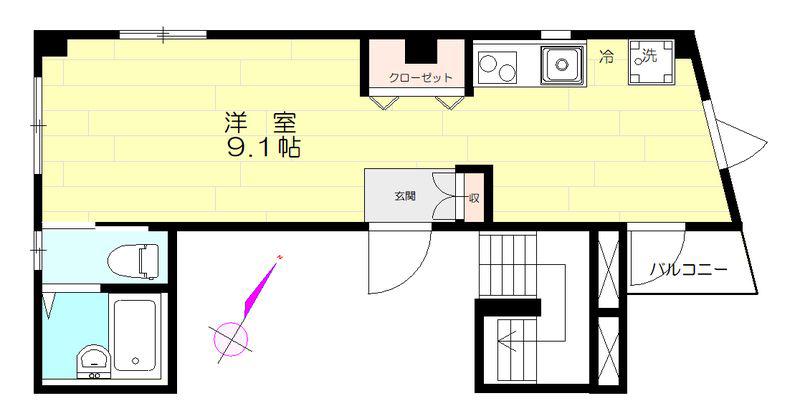 クオン旗の台(ワンルーム/3階)の間取り写真