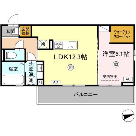 クロッカス千原台(1LDK/2階)の間取り写真