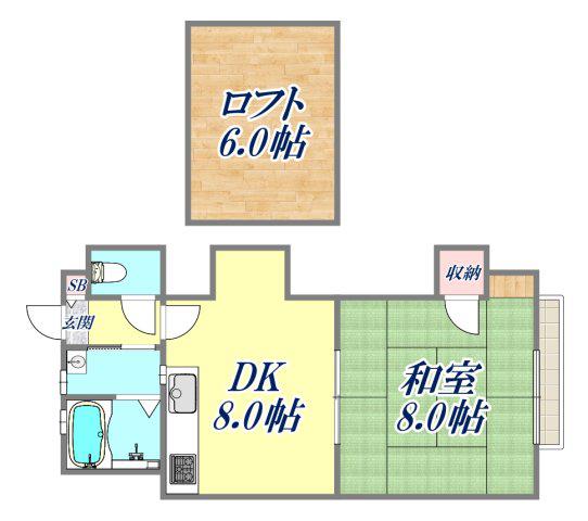 ドミール東芦屋(1DK/2階)の間取り写真