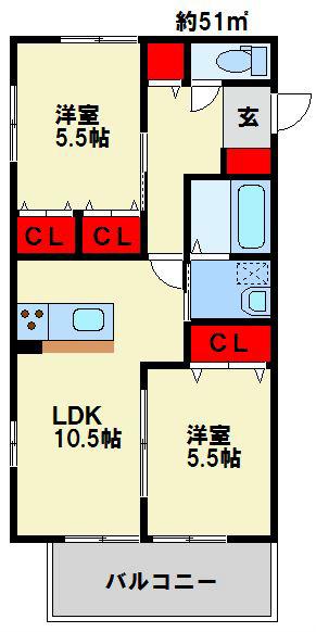 SPRINGHILLTOP(2LDK/1階)の間取り写真