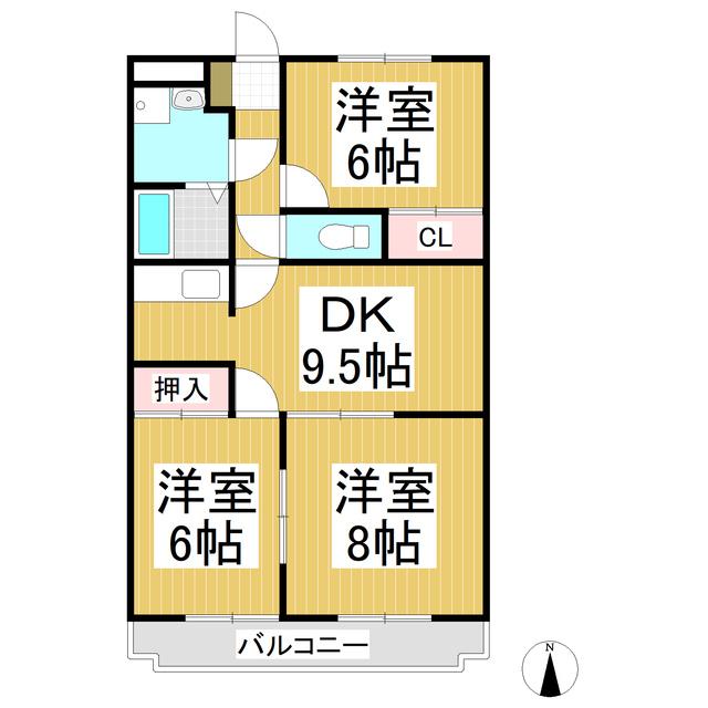ソレイユ三本柳(3LDK/1階)の間取り写真
