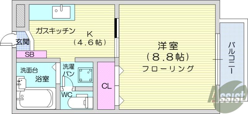 ラフォーレサン(1K/2階)の間取り写真