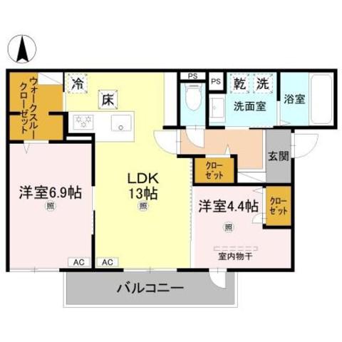 RETORIA瓦口CREST(2LDK/3階)の間取り写真