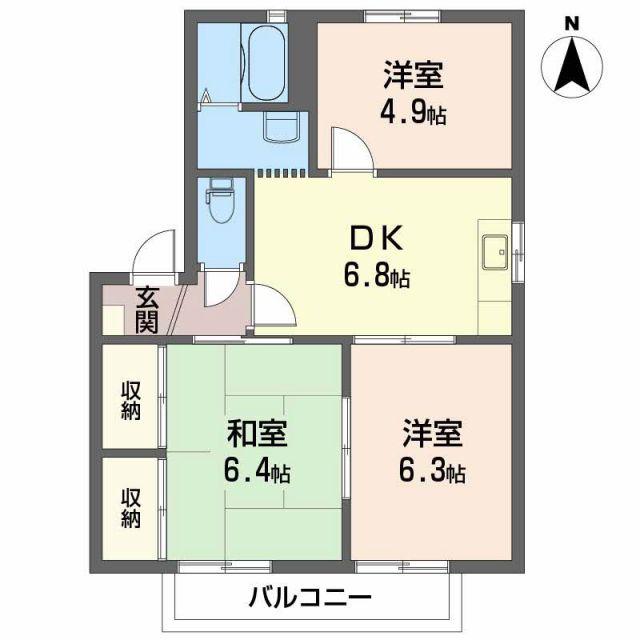 ヴェルディ白石C棟(3DK/2階)の間取り写真