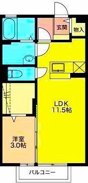 サンモール ヴィラ(1LDK/2階)の間取り写真