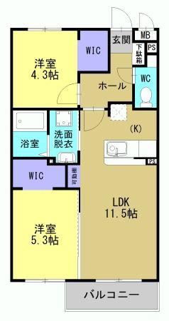 ARTH平松(2LDK/4階)の間取り写真
