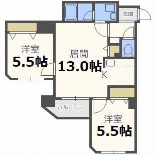 ラフィネ豊平(2LDK/3階)の間取り写真