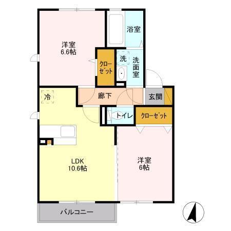 クロノスY(2LDK/2階)の間取り写真