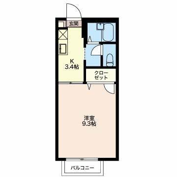 ドリームII B(1K/2階)の間取り写真