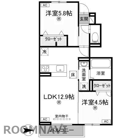 オリエンタルコート南田宮(2LDK/1階)の間取り写真