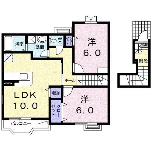 ファインヒル(2LDK/2階)の間取り写真