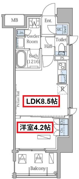 シティカレント天王寺ブロード(1LDK/4階)の間取り写真