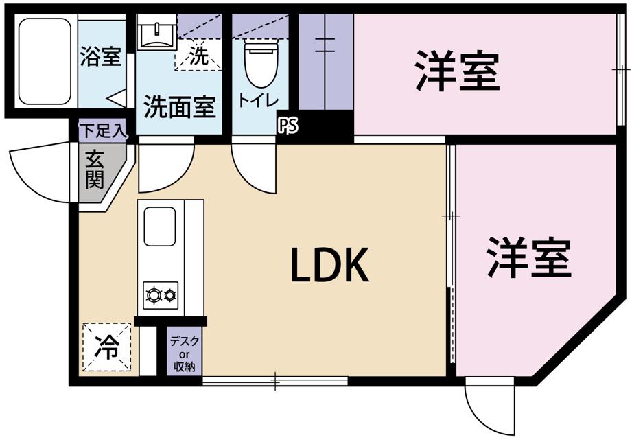 RECORRIDONAKANOSHINBASHI(2LDK/2階)の間取り写真