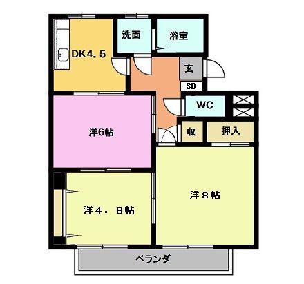 コスモ90(2LDK/1階)の間取り写真