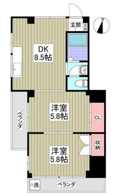 山光ハイムII(2DK/2階)の間取り写真