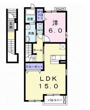 ローズパ-ク五番館(1LDK/2階)の間取り写真